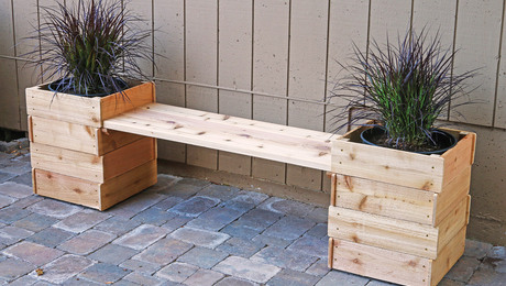 cedar bench with planters