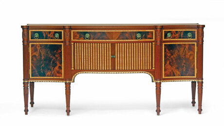 Mahogany, pine, and maple sideboard